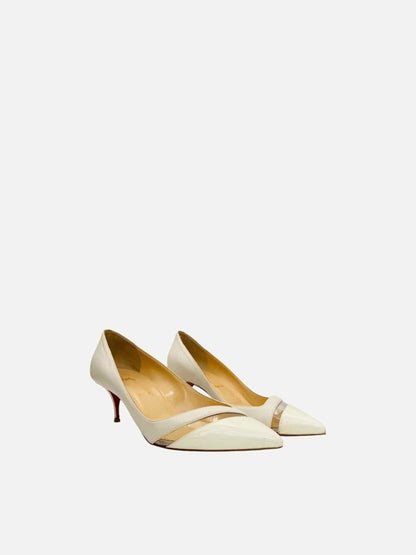 Pre - loved CHRISTIAN LOUBOUTIN Pointed Toe White Pumps at Reems Closet