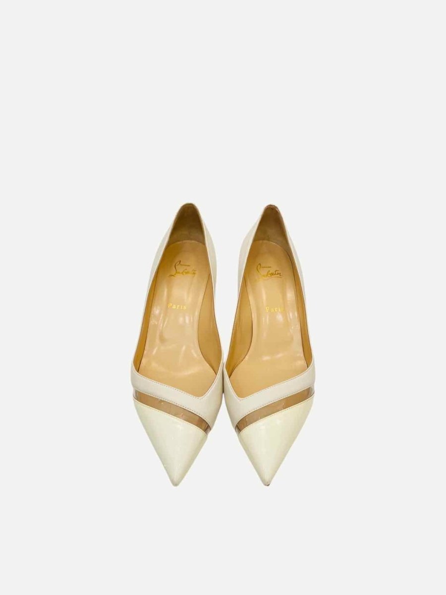 Pre - loved CHRISTIAN LOUBOUTIN Pointed Toe White Pumps at Reems Closet