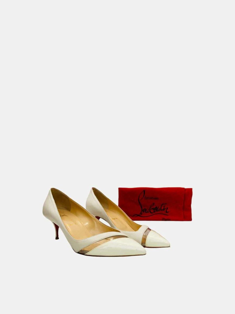 Pre - loved CHRISTIAN LOUBOUTIN Pointed Toe White Pumps at Reems Closet