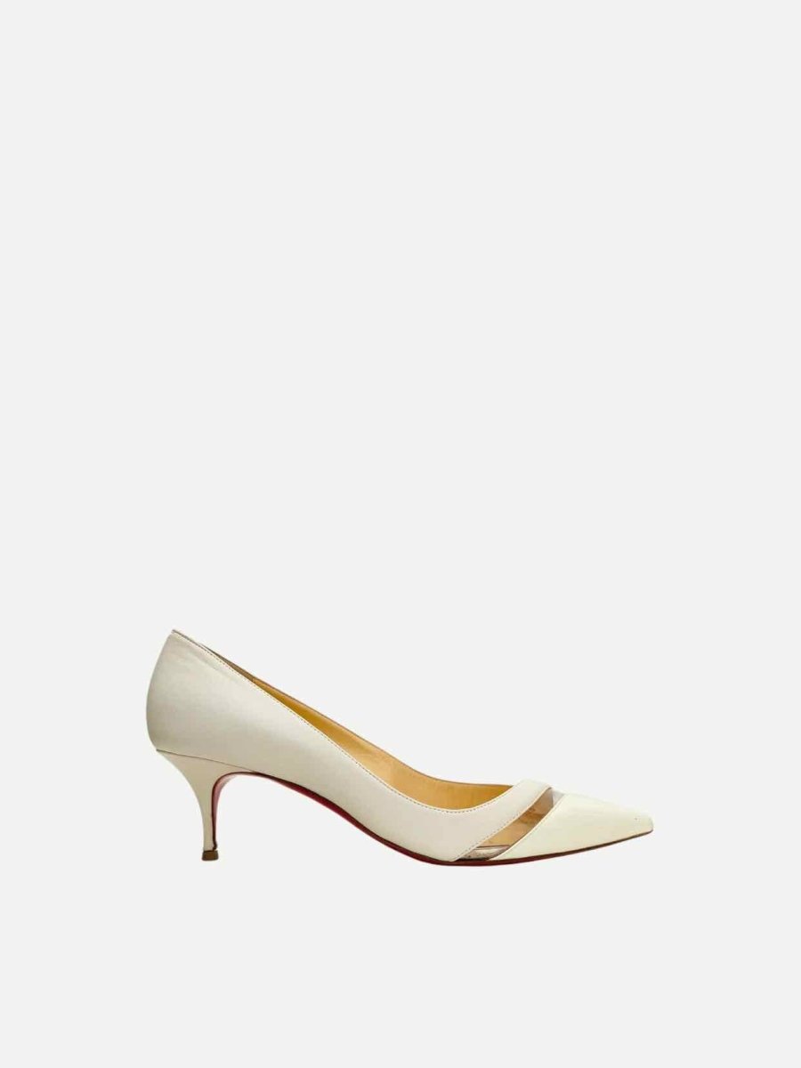 Pre - loved CHRISTIAN LOUBOUTIN Pointed Toe White Pumps at Reems Closet