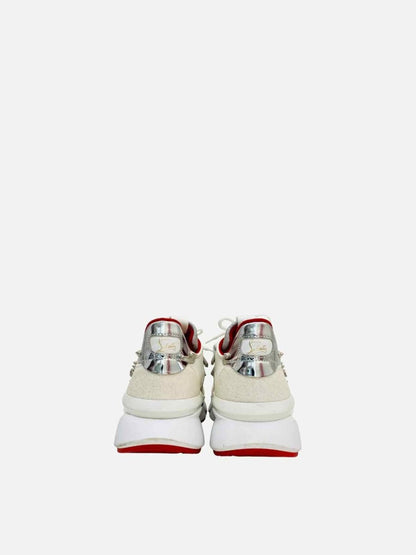 Pre - loved CHRISTIAN LOUBOUTIN Red Runner White Glitter Sneakers at Reems Closet