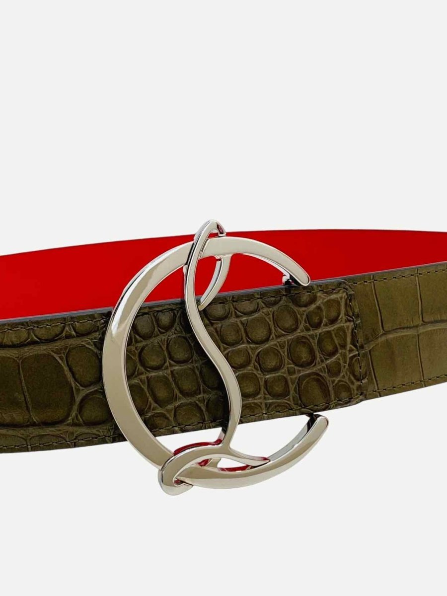 Pre - loved CHRISTIAN LOUBOUTIN Reversible Brown Logo Belt at Reems Closet