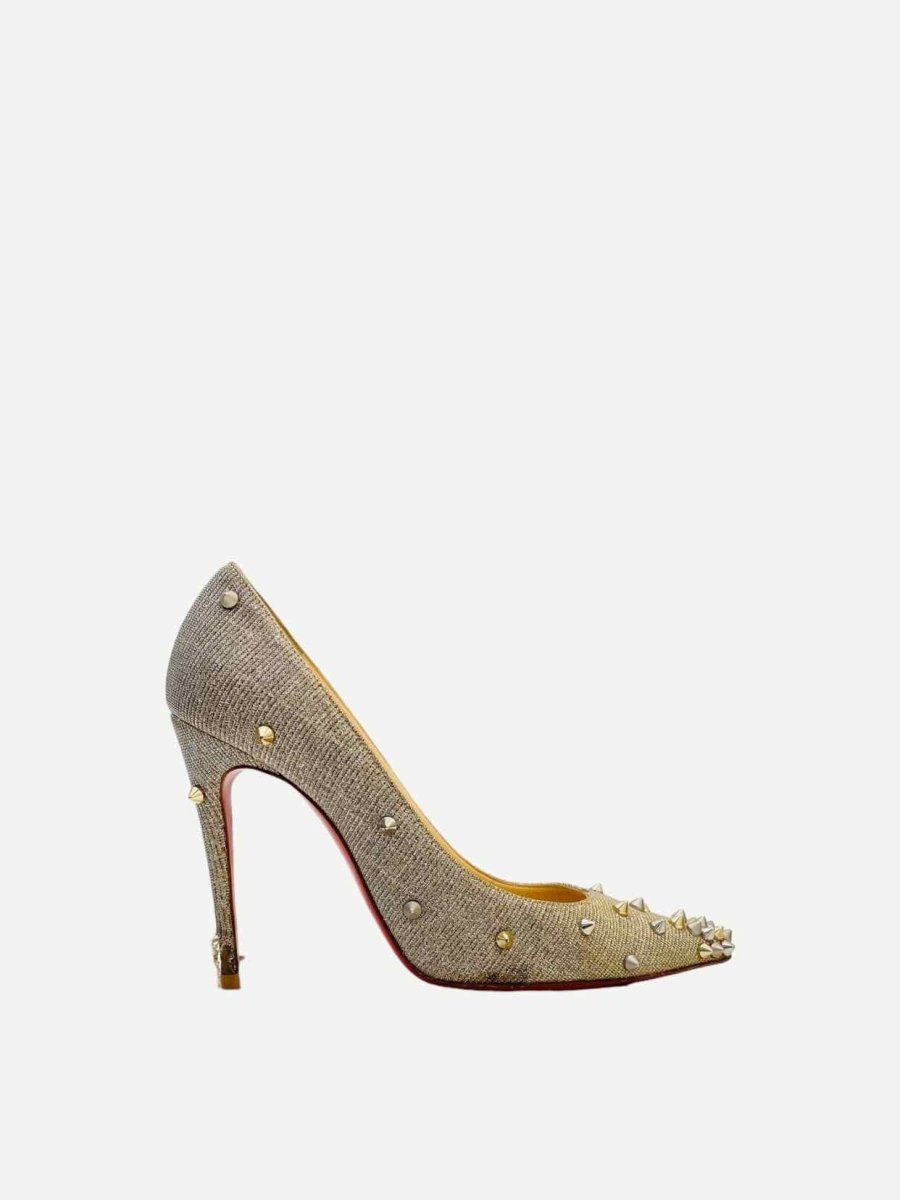 Pre - loved CHRISTIAN LOUBOUTIN Spikes Gold Pumps at Reems Closet