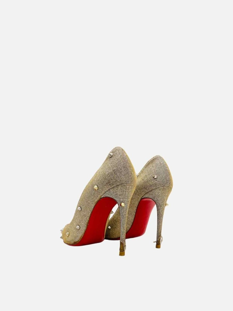 Pre - loved CHRISTIAN LOUBOUTIN Spikes Gold Pumps at Reems Closet