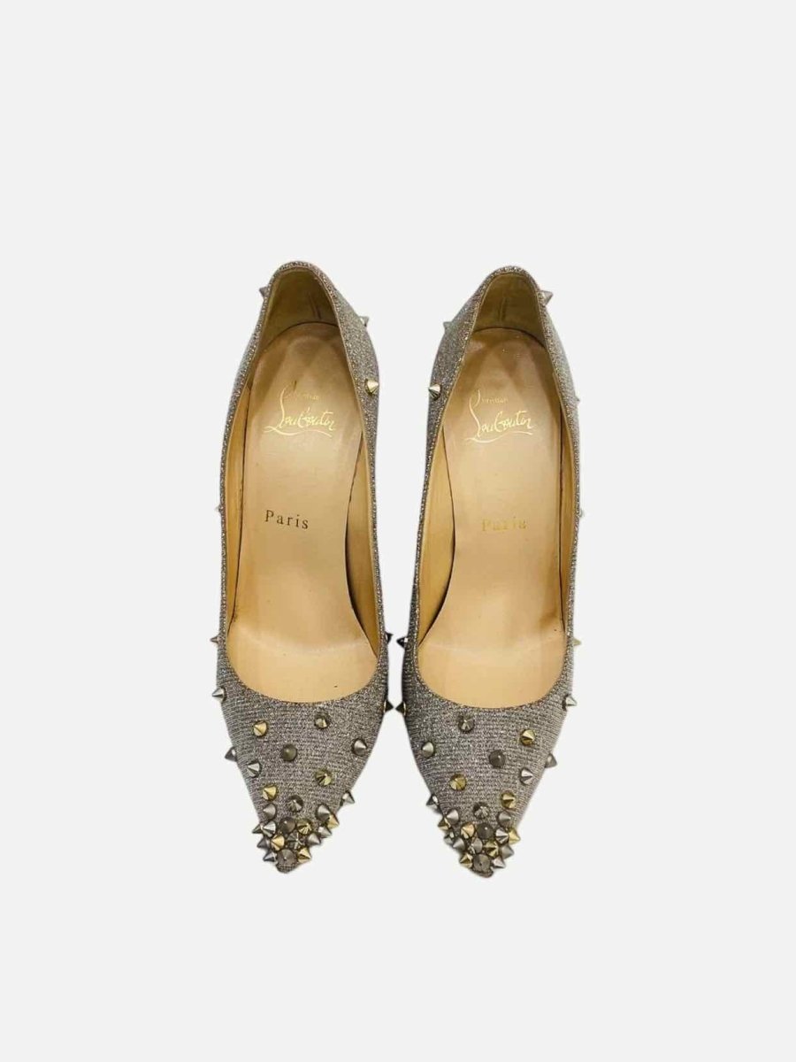 Pre - loved CHRISTIAN LOUBOUTIN Spikes Gold Pumps at Reems Closet