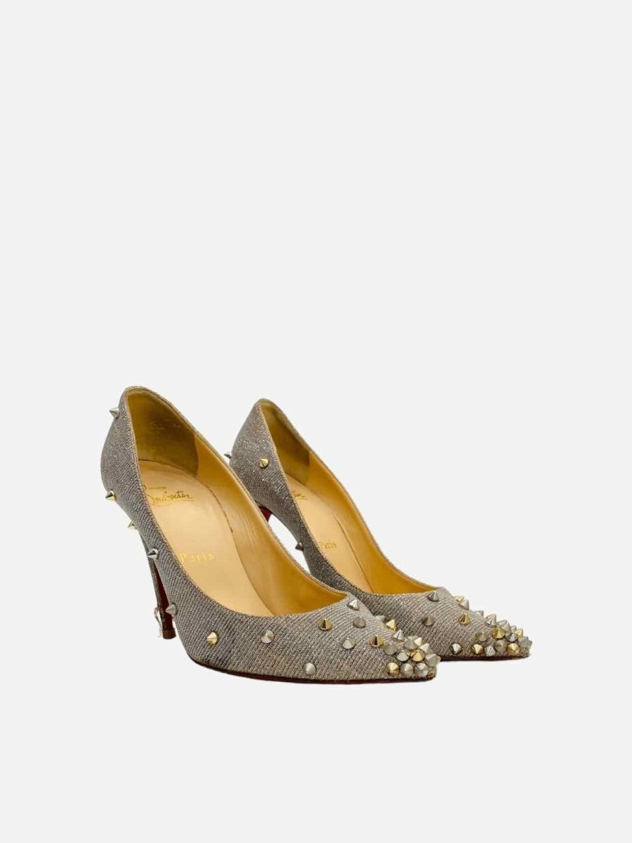 Pre - loved CHRISTIAN LOUBOUTIN Spikes Gold Pumps at Reems Closet