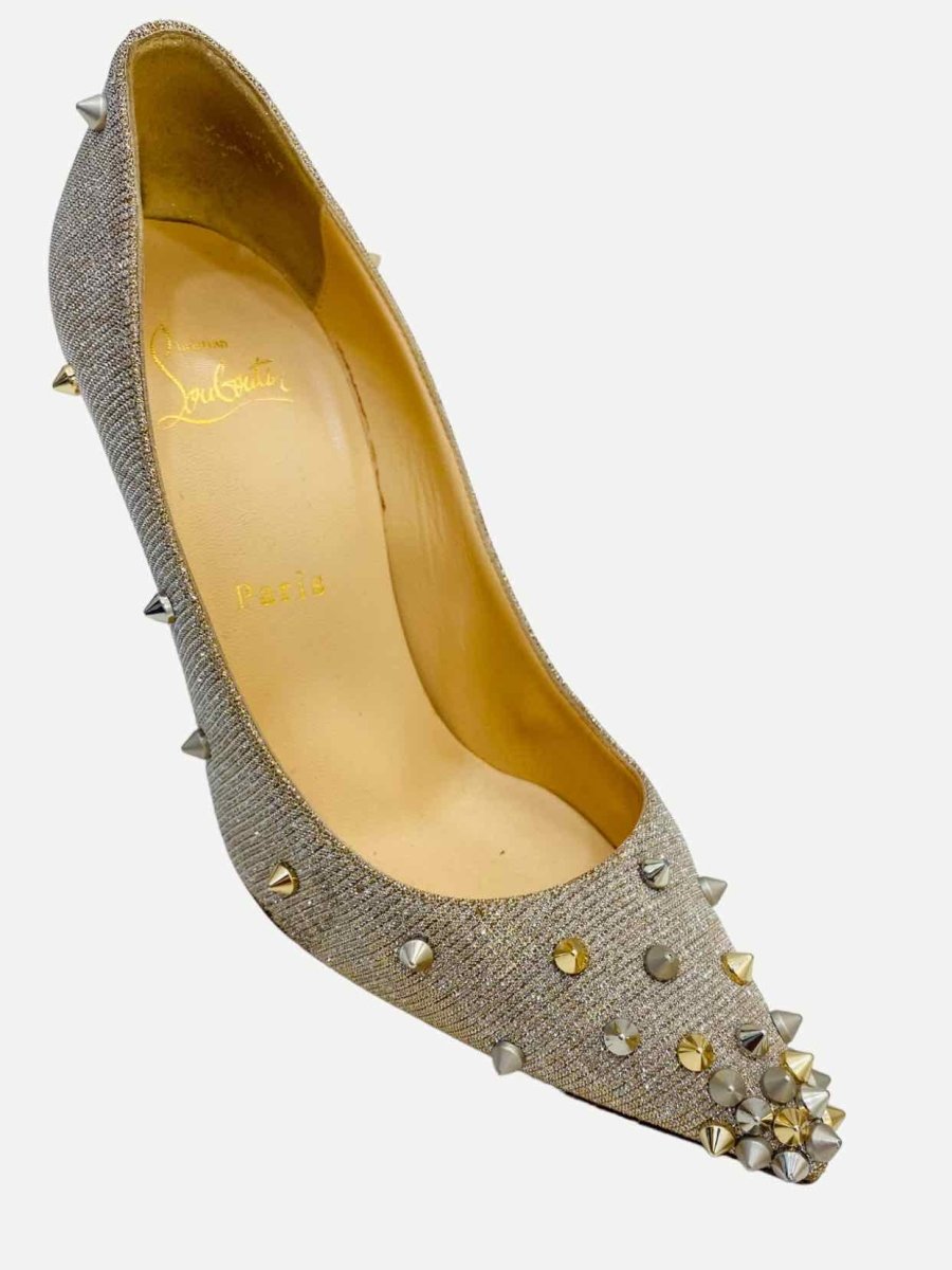 Pre - loved CHRISTIAN LOUBOUTIN Spikes Gold Pumps at Reems Closet