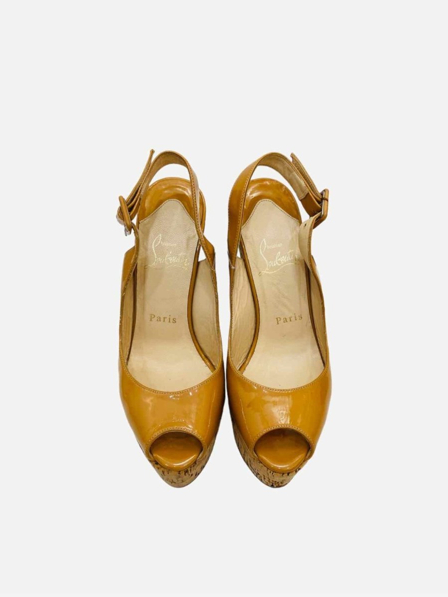 Pre - loved CHRISTIAN LOUBOUTIN Une Plume Sling Mustard Wedges 36 at Reems Closet