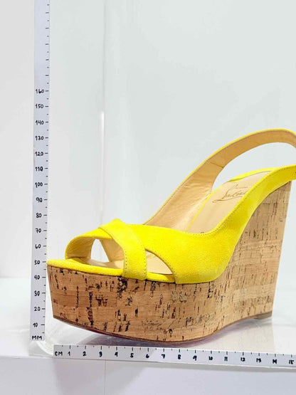 Pre - loved CHRISTIAN LOUBOUTIN Yellow Size EU 38 Wedges at Reems Closet
