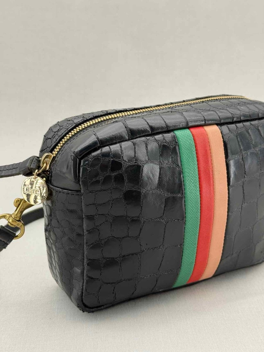 Pre - loved CLARE V. Midi Sac Black Croc Embossed Crossbody at Reems Closet