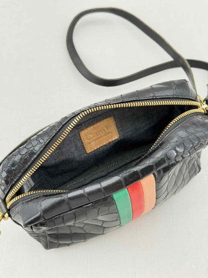 Pre - loved CLARE V. Midi Sac Black Croc Embossed Crossbody at Reems Closet