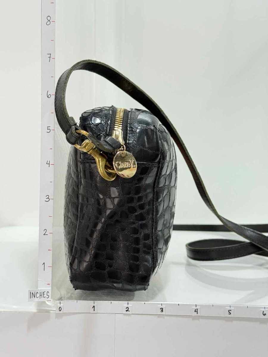 Pre - loved CLARE V. Midi Sac Black Croc Embossed Crossbody at Reems Closet