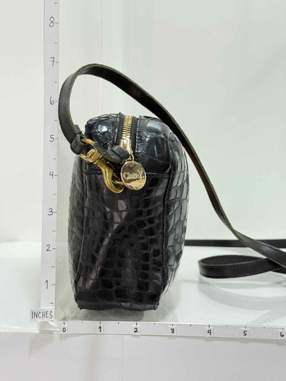 Pre - loved CLARE V. Midi Sac Black Croc Embossed Crossbody at Reems Closet