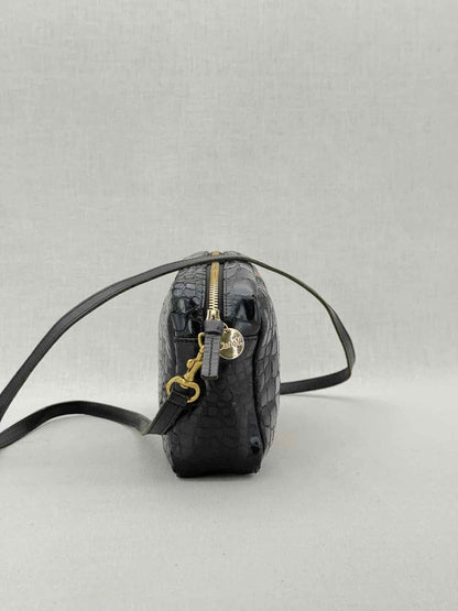 Pre - loved CLARE V. Midi Sac Black Croc Embossed Crossbody at Reems Closet