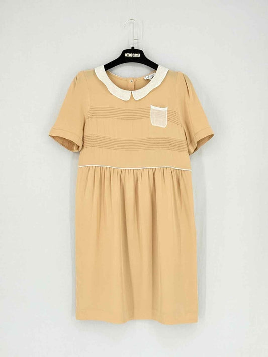 Pre - loved CLAUDIE PIERLOT Beige w/ white Size US 6 Short Dress at Reems Closet