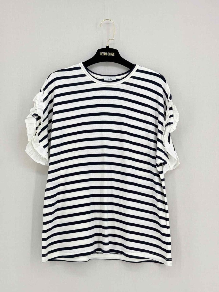 Pre - loved CLU White & Navy Blue Striped Size Small Top at Reems Closet