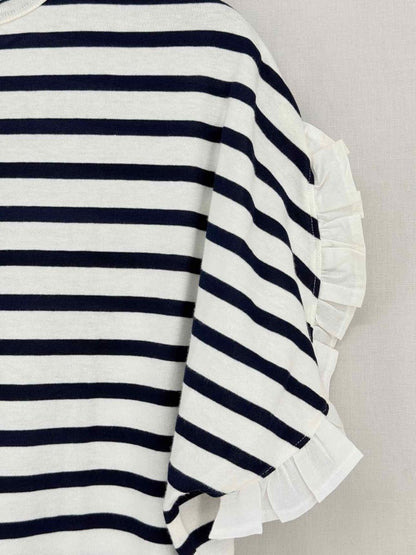 Pre - loved CLU White & Navy Blue Striped Size Small Top at Reems Closet