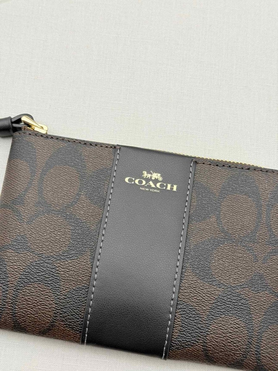 Pre - loved COACH Corner Zip Brown Signature Wristlet at Reems Closet