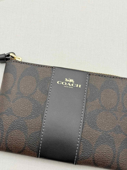 Pre - loved COACH Corner Zip Brown Signature Wristlet at Reems Closet