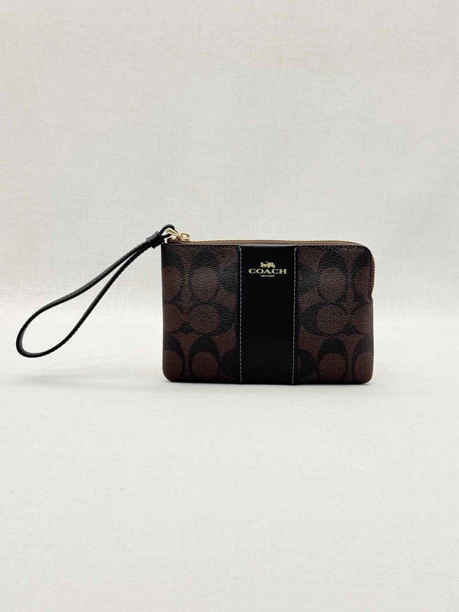 Pre - loved COACH Corner Zip Brown Signature Wristlet at Reems Closet