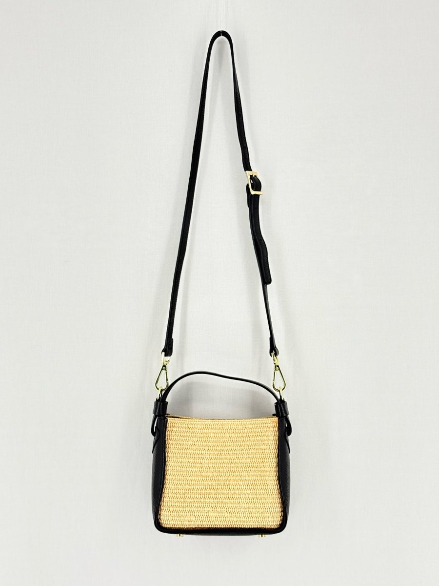 Pre - loved CONTIGO V - Bag Raffia Beige & Black Crossbody at Reems Closet