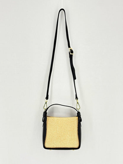 Pre - loved CONTIGO V - Bag Raffia Beige & Black Crossbody at Reems Closet