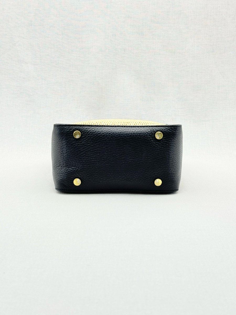 Pre - loved CONTIGO V - Bag Raffia Beige & Black Crossbody at Reems Closet