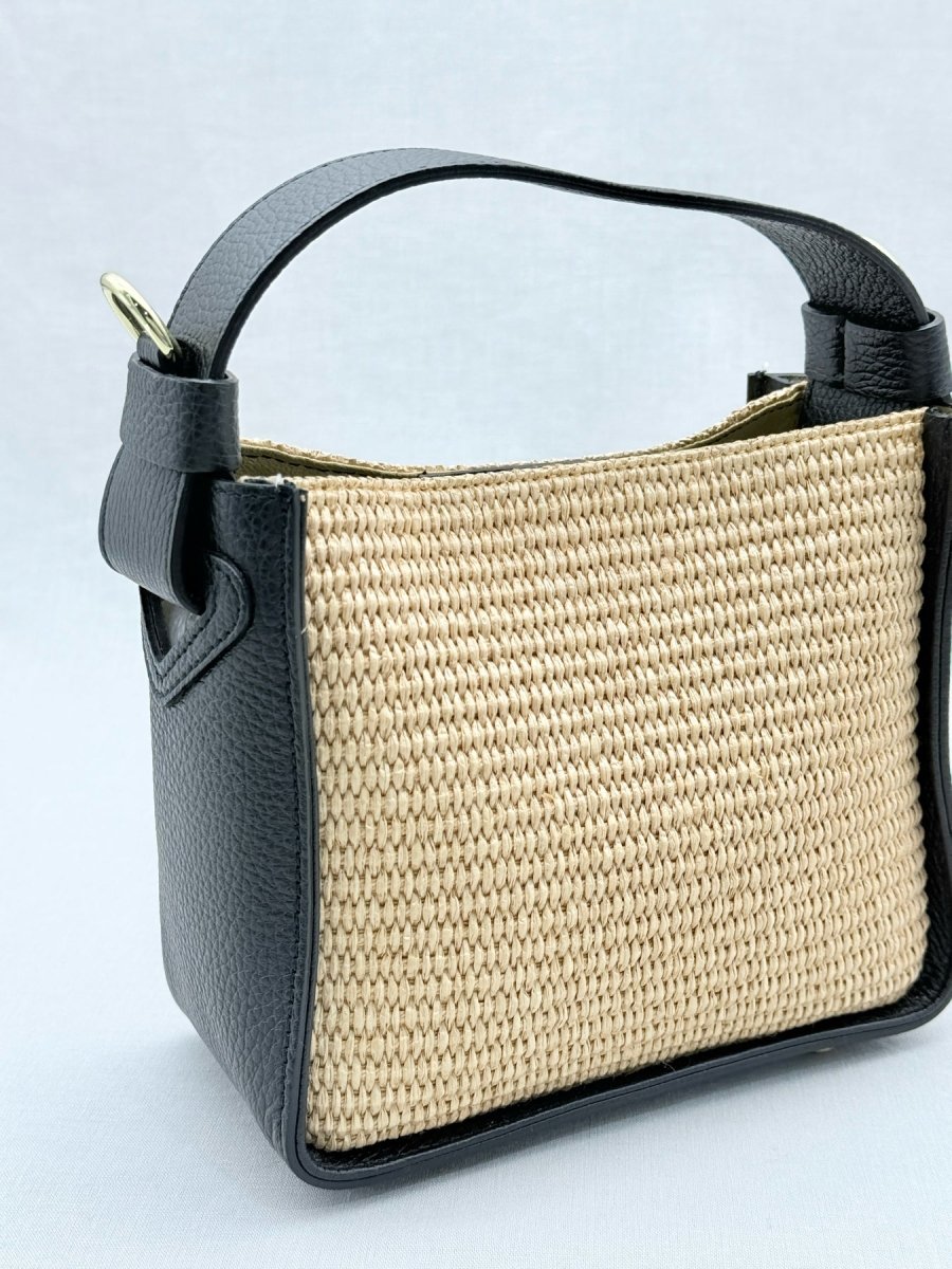 Pre - loved CONTIGO V - Bag Raffia Beige & Black Crossbody at Reems Closet