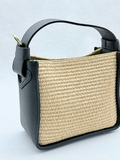 Pre - loved CONTIGO V - Bag Raffia Beige & Black Crossbody at Reems Closet