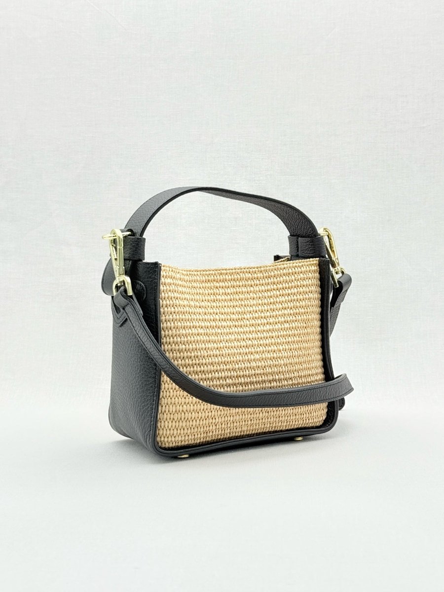 Pre - loved CONTIGO V - Bag Raffia Beige & Black Crossbody at Reems Closet