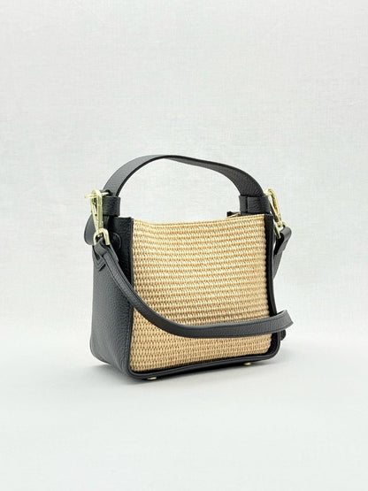 Pre - loved CONTIGO V - Bag Raffia Beige & Black Crossbody at Reems Closet