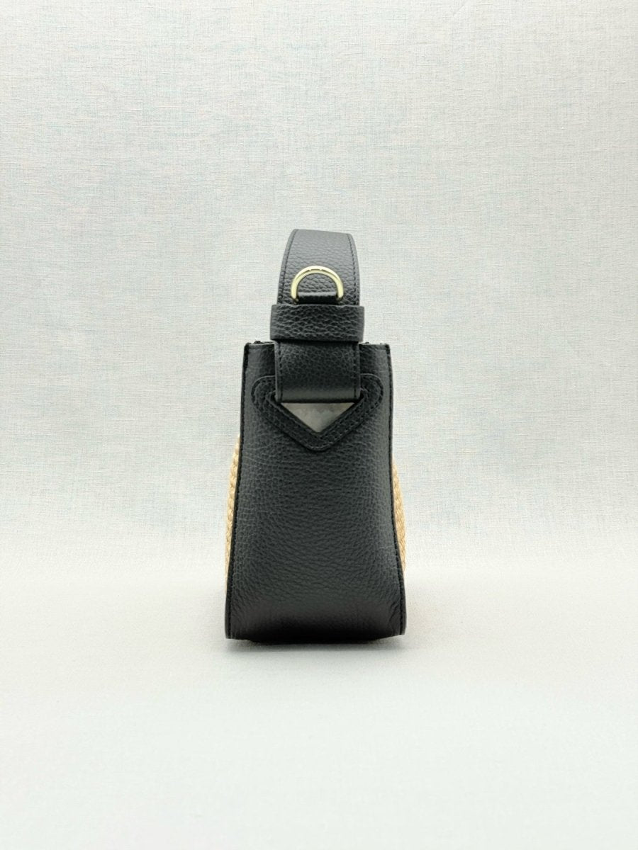 Pre - loved CONTIGO V - Bag Raffia Beige & Black Crossbody at Reems Closet