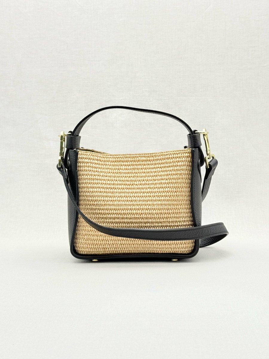 Pre - loved CONTIGO V - Bag Raffia Beige & Black Crossbody at Reems Closet