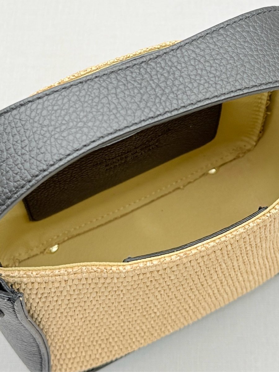 Pre - loved CONTIGO V - Bag Raffia Beige & Black Crossbody at Reems Closet