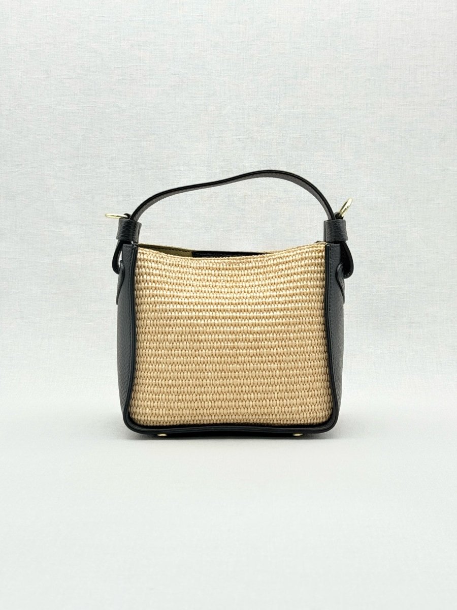 Pre - loved CONTIGO V - Bag Raffia Beige & Black Crossbody at Reems Closet