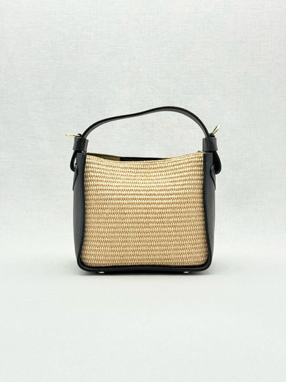 Pre - loved CONTIGO V - Bag Raffia Beige & Black Crossbody at Reems Closet