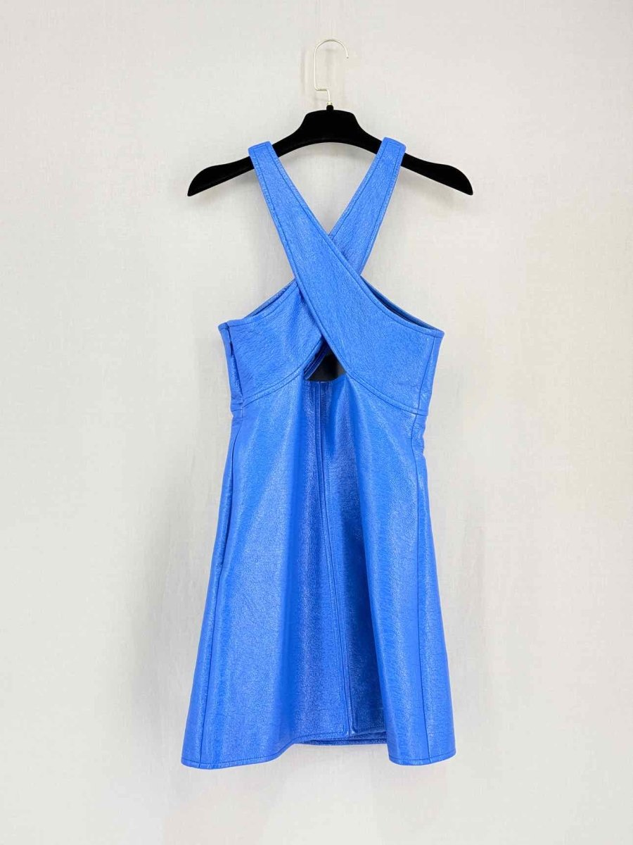 Pre-loved COURREGES Crisscross Cutout Vinyl Blue Short Dress at Reems Closet