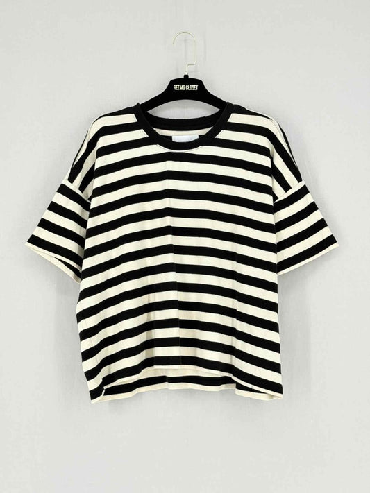 Pre - loved CURRENT ELLIOTT Black & White Striped Size US 2 T-shirt at Reems Closet