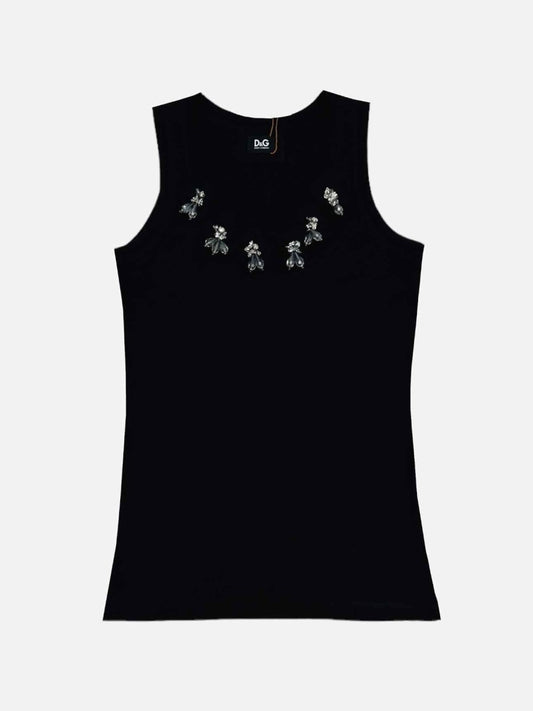Pre-loved D & G Black Crystal Embellished Neckline Top from Reems Closet