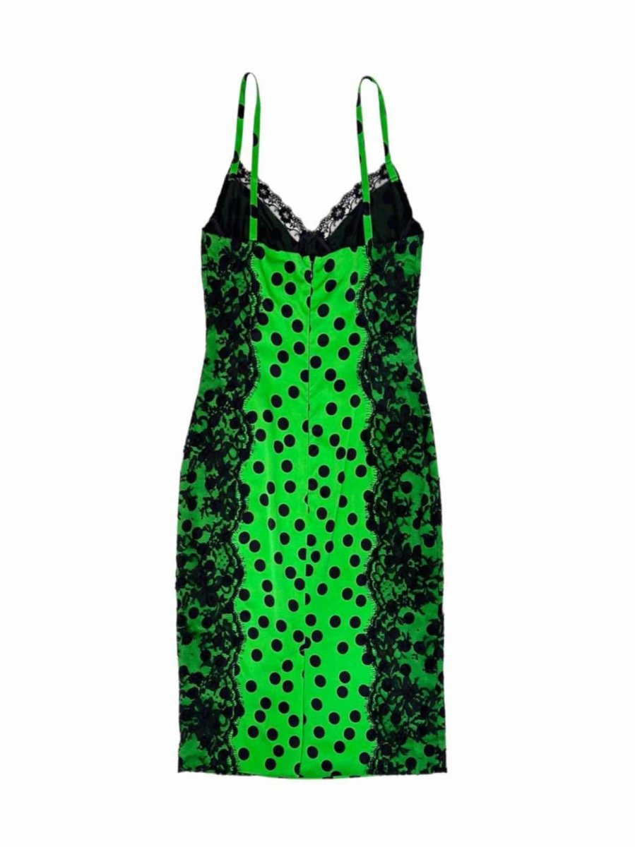 Pre - loved D & G Green & Black Lace Size US 4 Knee Length Dress at Reems Closet