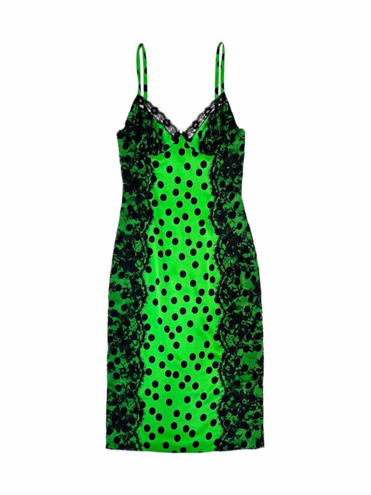 Pre - loved D & G Slip Dress Green & Black Lace Slip Dress at Reems Closet