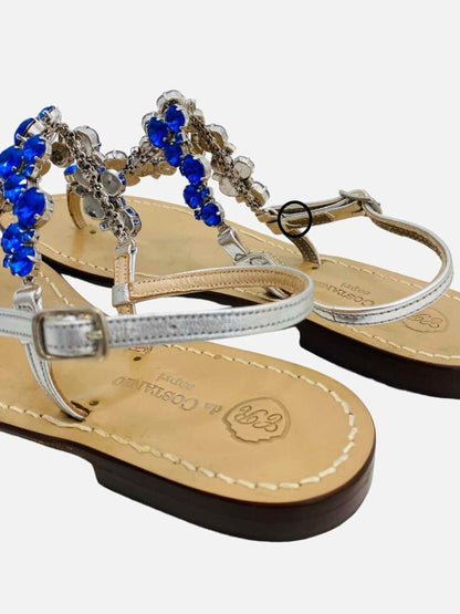 Pre-loved DA COSTANZO Thong Silver & Blue Sandals from Reems Closet