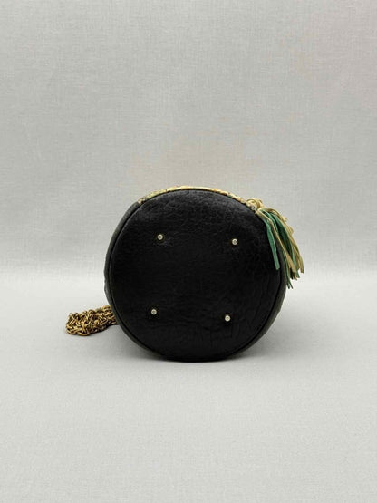 Pre - loved DELPHINE DELAFON Green & Beige Tassle Bucket Bag at Reems Closet