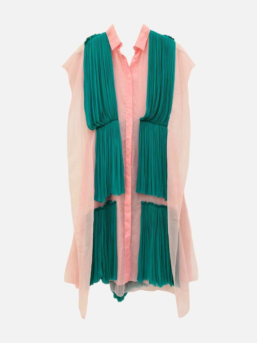 Pre - loved DELPOZO Tulle Green & Pink Knee Length Dress at Reems Closet