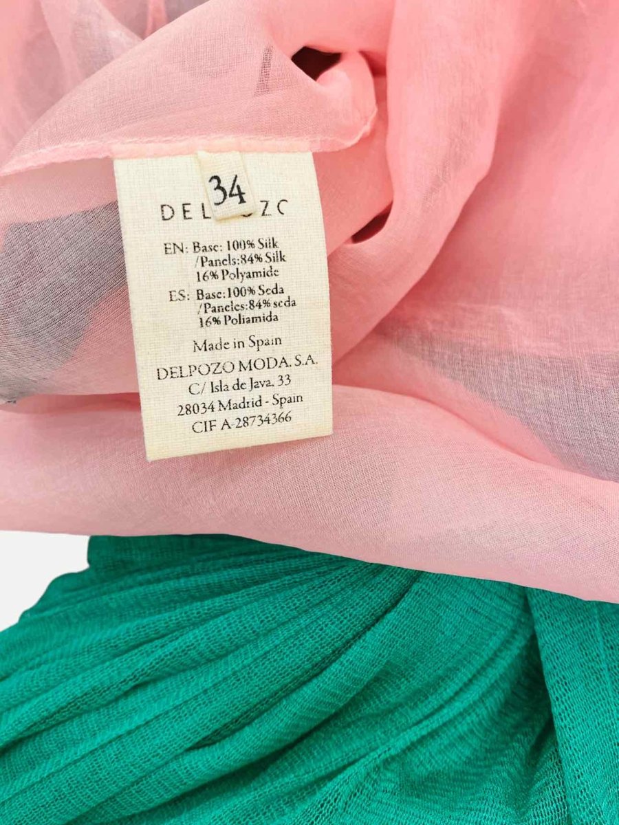 Pre - loved DELPOZO Tulle Green & Pink Knee Length Dress at Reems Closet