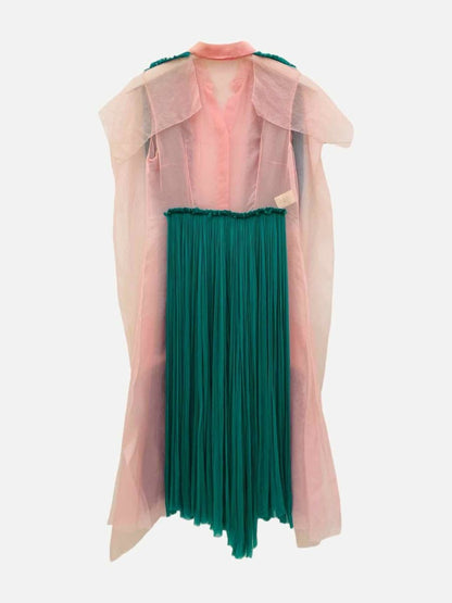 Pre - loved DELPOZO Tulle Green & Pink Size US 2 Knee Length Dress at Reems Closet