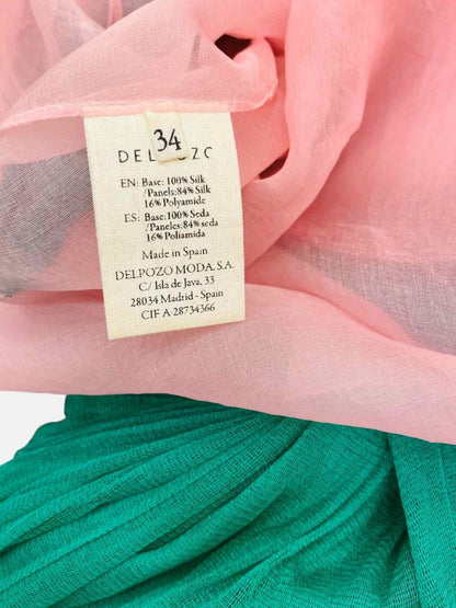 Pre - loved DELPOZO Tulle Green & Pink Size US 2 Knee Length Dress at Reems Closet