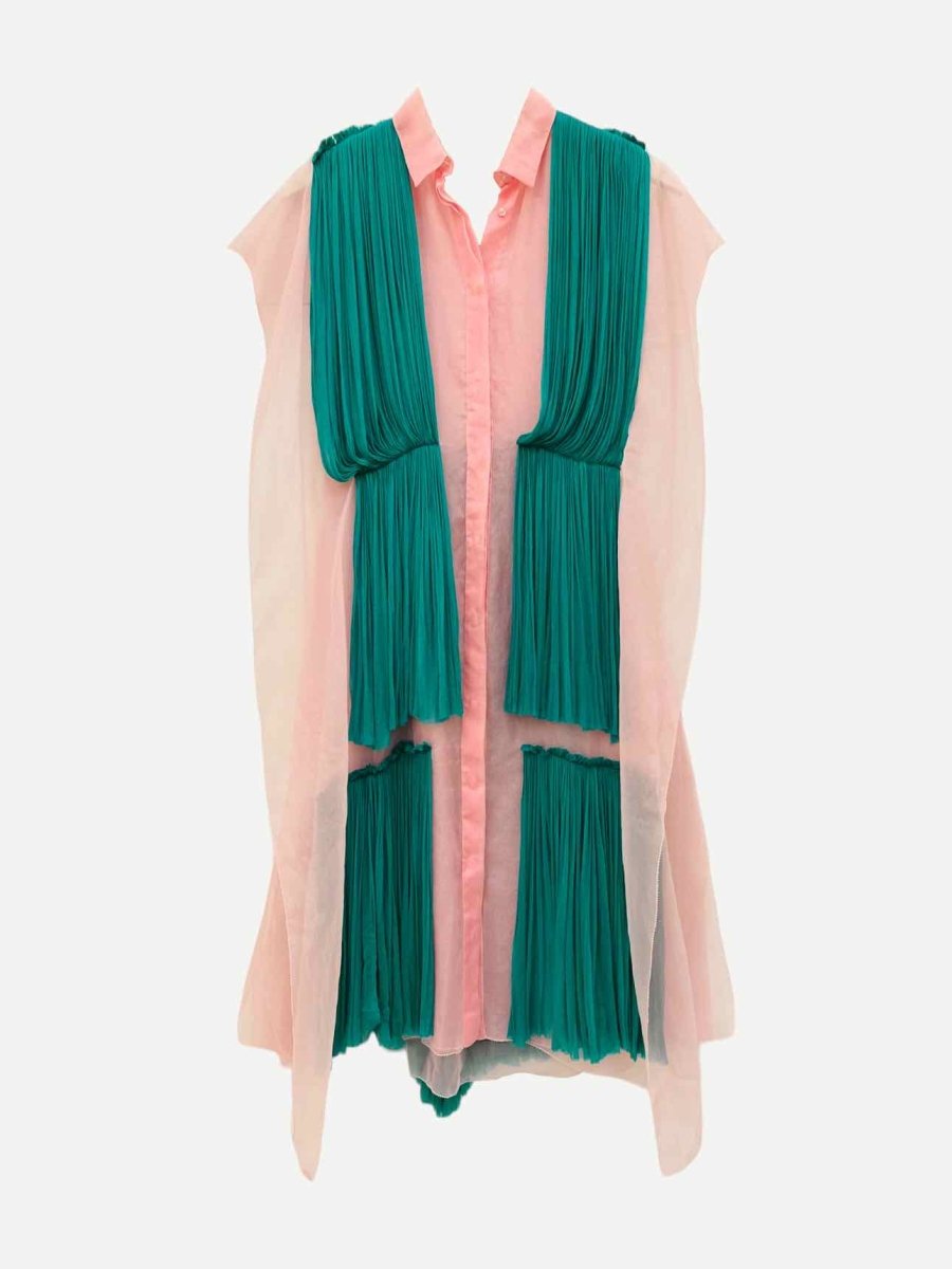 Pre - loved DELPOZO Tulle Green & Pink Size US 2 Knee Length Dress at Reems Closet