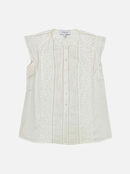 Pre - loved DEREK LAM 10 CROSBY Ruffle Sleeve White Lace Detail Top at Reems Closet