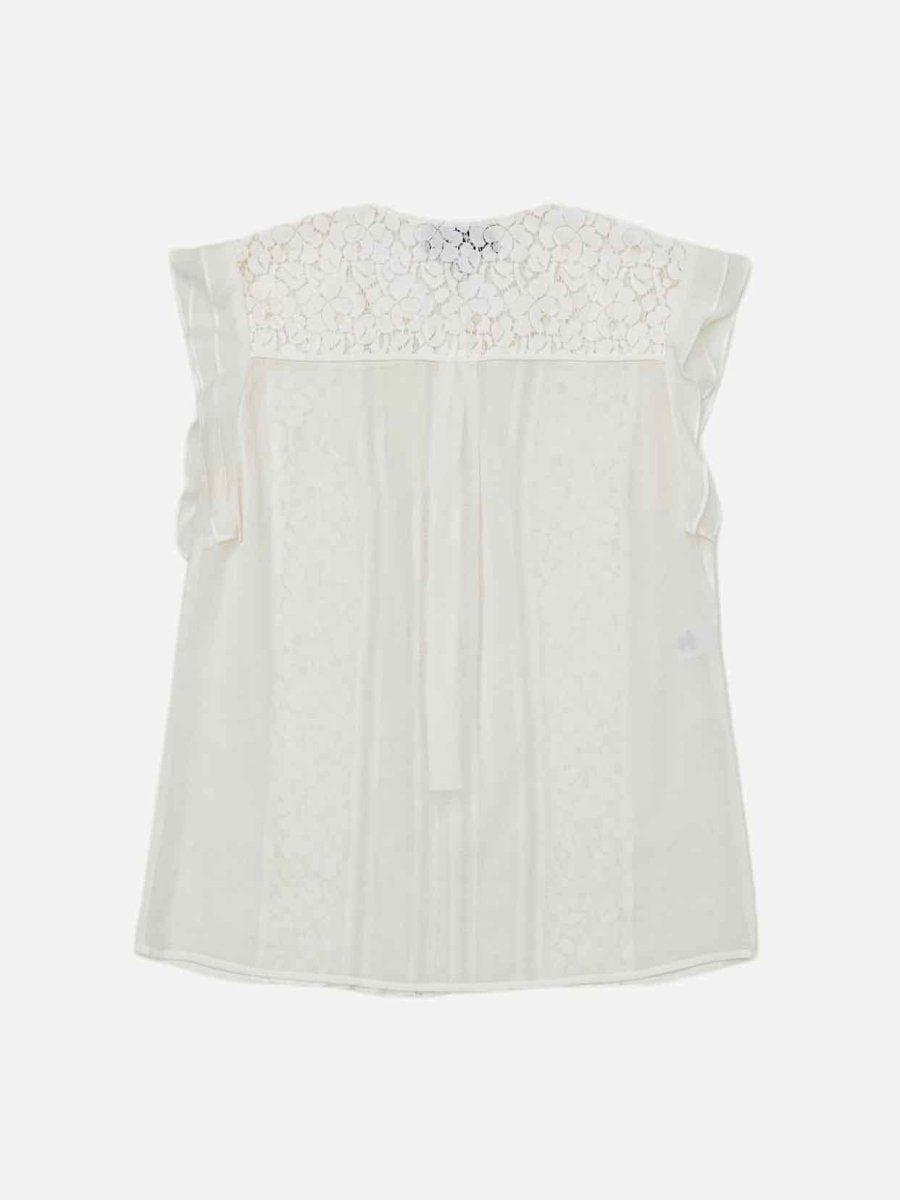 Pre-loved DEREK LAM 10 CROSBY Ruffle Sleeve White Lace Detail Top from Reems Closet